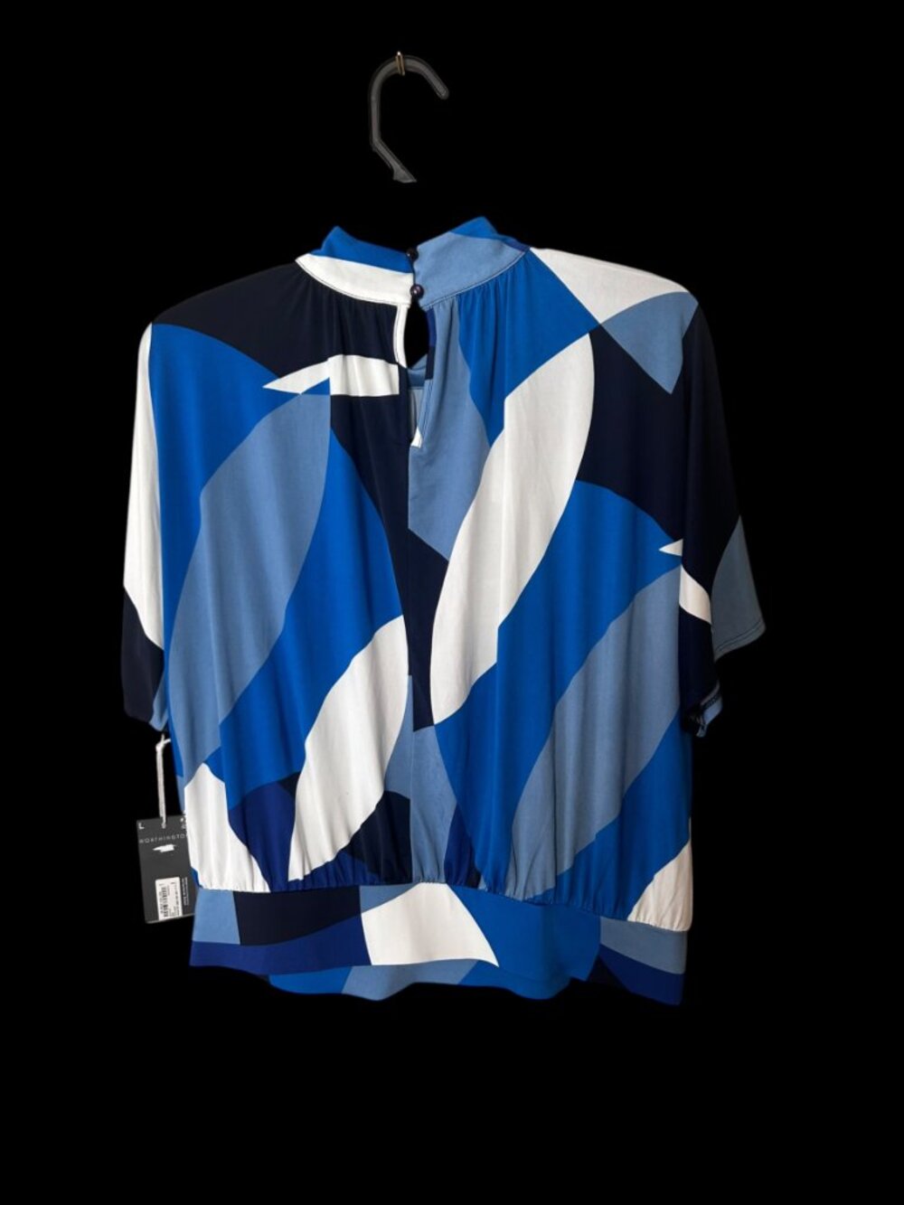 NWT Worthington Blue Abstract Print Mock Neck Blouse Size M Flutter Sleeve - Picture 6 of 6
